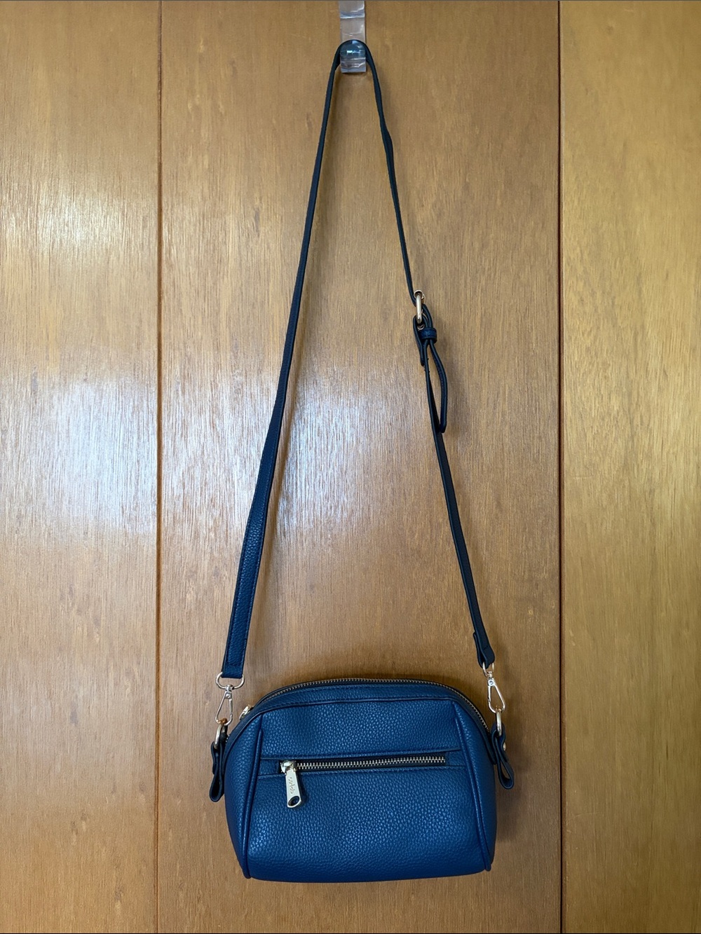 Pebbled Blue Crossbody Bag with Front Zip Pocket